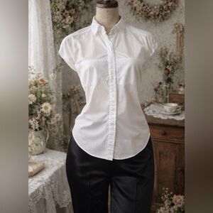 Boss Hugo Boss White Cotton, Short Sleeve Button-Up Blouse